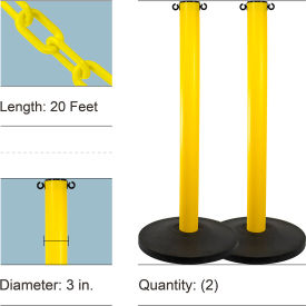 Mr. Chain® Industrial Stanchion Kit with 20' Chain & Weighted Base Yellow Pack of 2 02-2716
