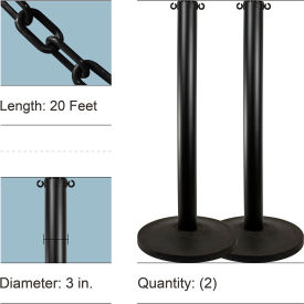 Mr. Chain® Industrial Stanchion Kit with 20' Chain & Weighted Base Black Pack of 2 03-2716