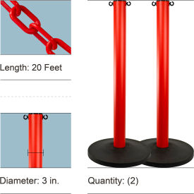 Mr. Chain® Industrial Stanchion Kit with 20' Chain & Weighted Base Red Pack of 2 05-2716