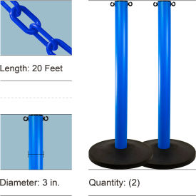 Mr. Chain® Industrial Stanchion Kit with 20' Chain & Weighted Base Blue Pack of 2 06-2716