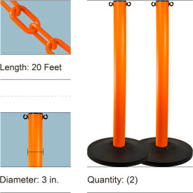 Mr. Chain® Industrial Stanchion Kit with 20' Chain & Weighted Base Safety Orange Pack of 2 12-2716