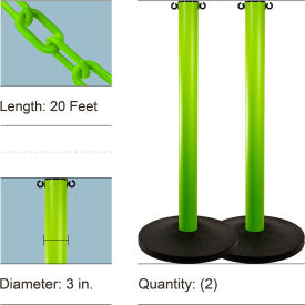 Mr. Chain® Industrial Stanchion Kit with 20' Chain & Weighted Base Safety Green Pack of 2 14-2716
