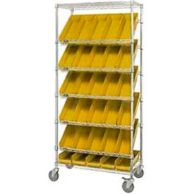 GoVets™ Easy Access Slant Shelf Chrome Wire Cart 48 4 Shelf Bins Yellow 36