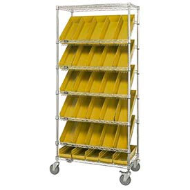 GoVets™ Easy Access Slant Shelf Chrome Wire Cart 30 4 Shelf Bins Yellow 36