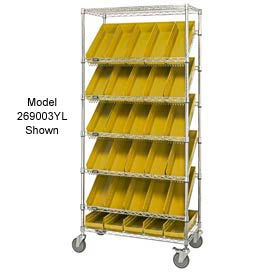 GoVets™ Easy Access Slant Shelf Chrome Wire Cart 24 4 Shelf Bins Yellow 36