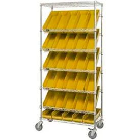 GoVets™ Easy Access Slant Shelf Chrome Wire Cart 18 4 Shelf Bins Yellow 36