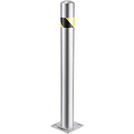 GoVets™ Surface Mount Stainless Steel Bollard W/Hazard Tape 4.5''D x 42''H 328RSS337