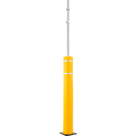 GoVets™ Plastic Flex Bollard with 8' Sign Post 52''H x 7''D Yellow/White Tape 59083B32