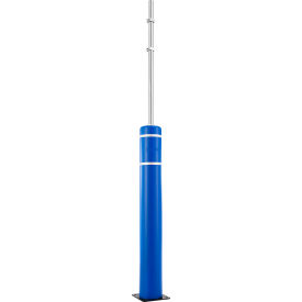 GoVets™ Plastic Flex Bollard with 8' Sign Post 52''H x 7'' D Blue/White Tape 59084B32