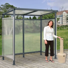 GoVets™ Bus Smoking Shelter Flat Roof 3-Side Beige 5 Gal. Ashtray 6'5