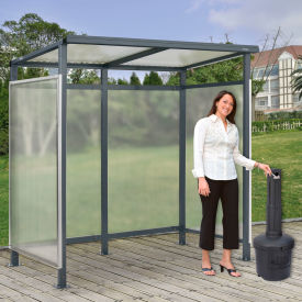 GoVets™ Bus Smoking Shelter Flat Roof Open Front W/Blk 5 Gal.Ashtray 6'5