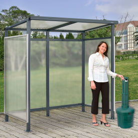 GoVets™ Bus Smoking Shelter Flat Roof 3-Side Green 5 Gal. Ashtray 6'5