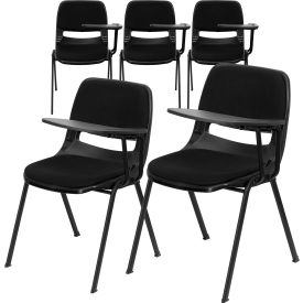 Flash Furniture Ergonomic Shell Chair - Left Handed Tablet Arm - Padded Fabric - Black - 5 per Pack UT-EO1-01-PAD-LTAB-GG5-R