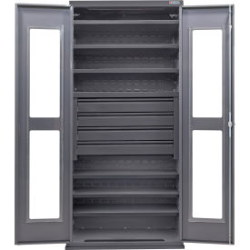 GoVets Clear-View Configurable Drawer Cabinet 36Wx24Dx78H Gray 6 Shelf 4 Drawers 761S708