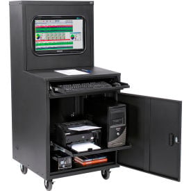 GoVets™ Mobile Heavy-Duty LCD Computer Cabinet Black Assembled 190ABK249