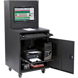 GoVets™ Mobile Heavy-Duty LCD Computer Cabinet Black Unassembled 190JBK249