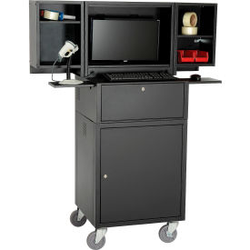 GoVets™ Mobile Fold-Out Computer Cabinet Black Assembled 429BKA695
