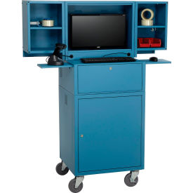 GoVets™ Mobile Fold-Out Computer Cabinet Blue Assembled 429BLA695