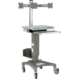 GoVets™ Mobile Sit-Stand Computer Workstation With Dual Monitor Mount Gray 436D695