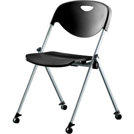 Interion® Plastic Stacking & Nesting Folding Chair with Casters Black 2/PK 494282