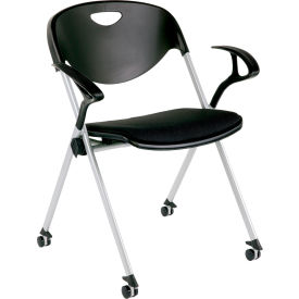 Interion® Plastic Stacking & Nesting Folding Chair with Armrests & Casters Black 2/PK 495282