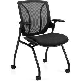 Global™ Mesh Back Nesting Chair - Fabric - Black - Roma Series 9BK-UR22+M-MB+189