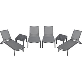 GoVets™ Outdoor Table Set 2 Aluminum Slatted Side Tables & 4 Chaise Lounge Chairs 311GY244