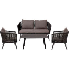 Flash Furniture Kierra 4 Piece Conversation Set w/ Table & Zippered Removable Cushions Black -AD723002-4-BK-GGSDA