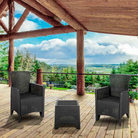 Flash Furniture® 3 Piece Faux Rattan Plastic Chair Set w/ Side Table Dark Gray -SF3-2P-SET-GGDAD