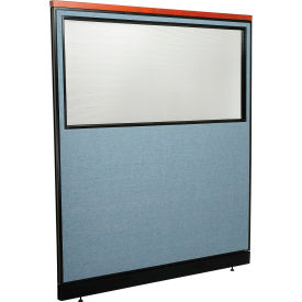 Interion® Deluxe Office Partition Panel w/Partial Window & Pass-Thru Cable 60-1/4Wx65-1/2H BLU 733WPBL694