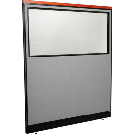 Interion® Deluxe Office Partition Panel w/Partial Window & Pass-Thru Cable 60-1/4Wx65-1/2H GRY 733WPGY694