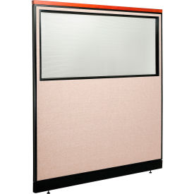 Interion® Deluxe Office Partition Panel w/Partial Window & Pass-Thru Cable 60-1/4Wx65-1/2H Tan 733WPTN694