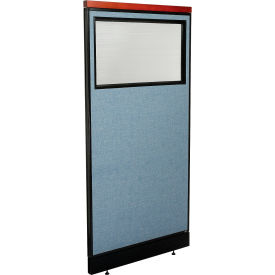 Interion® Deluxe Office Partition Panel w/Partial Window & Pass-Thru Cable 36-1/4Wx77-1/2H BLU 735WPBL694