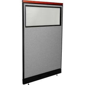 Interion® Deluxe Office Partition Panel w/Partial Window & Pass-Thru Cable 48-1/4Wx77-1/2H GRY 736WPGY694