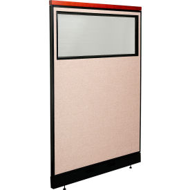 Interion® Deluxe Office Partition Panel w/Partial Window & Pass-Thru Cable 48-1/4Wx77-1/2H Tan 736WPTN694