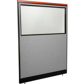 Interion® Deluxe Office Partition Panel w/Partial Window & Pass-Thru Cable 60-1/4Wx77-1/2H GRY 737WPGY694