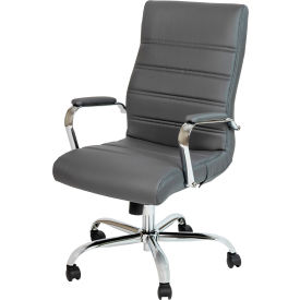 Flash Furniture® Whitney Executive Office Chair with High Back & Fixed Arms Faux Leather Gray 2286H-GR-GGGO-