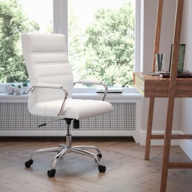 Flash Furniture Executive Swivel Chair - High Back - Leather - White 2286H-WH-GGGO-