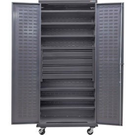 GoVets Configurable Mobile Drawer Cabinet 36Wx24Dx85H Gray 6 Shelf 4 Drawers 651M708
