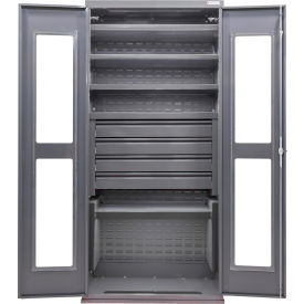 GoVets Clear-View Configurable Drawer Cabinet 36Wx24Dx78H Gray 5 Shelf 4 Drawers 762S708