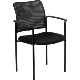 Flash Furniture® Jana Comfort Stackable Steel Side Chair with Arms Black Mesh 516-2-GGGO-
