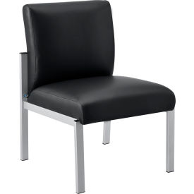 Interion® Armless Synthetic Leather Reception Chair Black W/ Silver Frame 864695