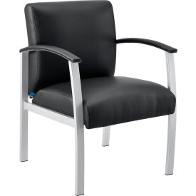 Interion® Synthetic Leather Reception Chair With Arms Black W/ Silver Frame 865695