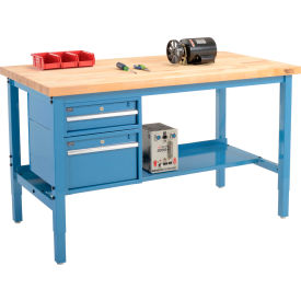 GoVets™ 60 x 30 Production Workbench - Birch Square Edge - Drawers & Shelf - Blue 229BL319