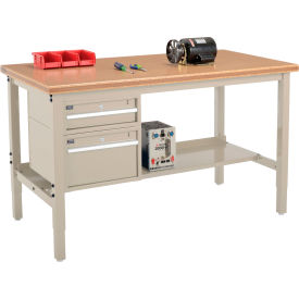 GoVets™ 60 x 30 Production Workbench - Shop Top Safety Edge - Drawers & Shelf - Tan 234TN319