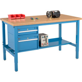 GoVets™ 60 x 36 Production Workbench - Shop Top Square Edge - Drawers & Shelf - Blue 245BL319