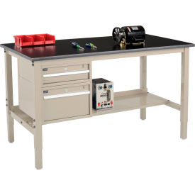 GoVets™ 72 x 30 Production Workbench - Phenolic Safety Edge - Drawers & Shelf - Tan 253TN319