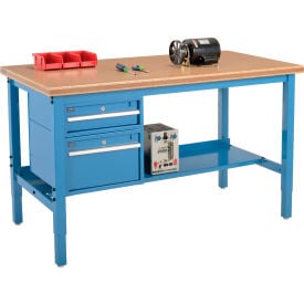 GoVets™ 72 x 30 Production Workbench - Shop Top Safety Edge - Drawers & Shelf - Blue 255BL319