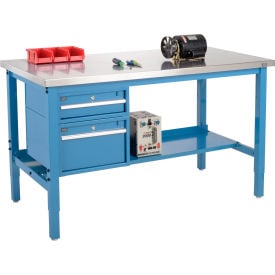 GoVets™ 72x30 Production Workbench Stainless Steel Square Edge Drawers & Shelf BL 256BL319