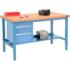 GoVets™ 72 x 36 Production Workbench - Maple Safety Edge - Drawers & Shelf - Blue 258BL319